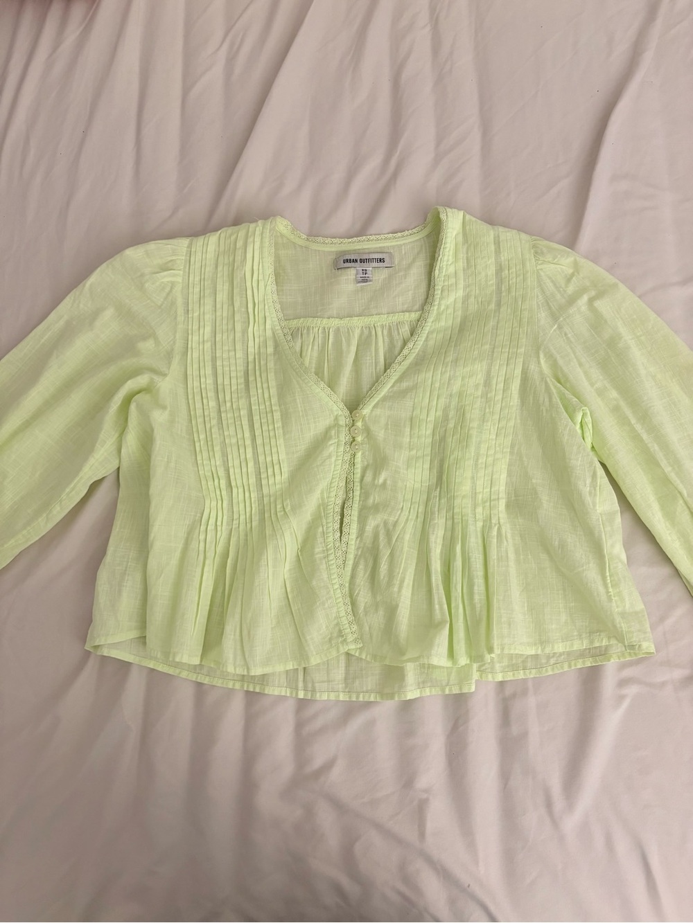 Urban Outfitters Pale Lime Pleated V-Neck Blouse